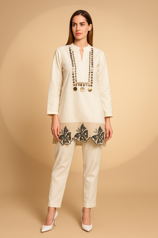 Mirror Embroidered Cotton Co-ord Set