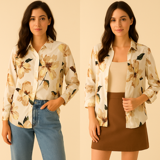 Ivory Floral Print Georgette Shirt