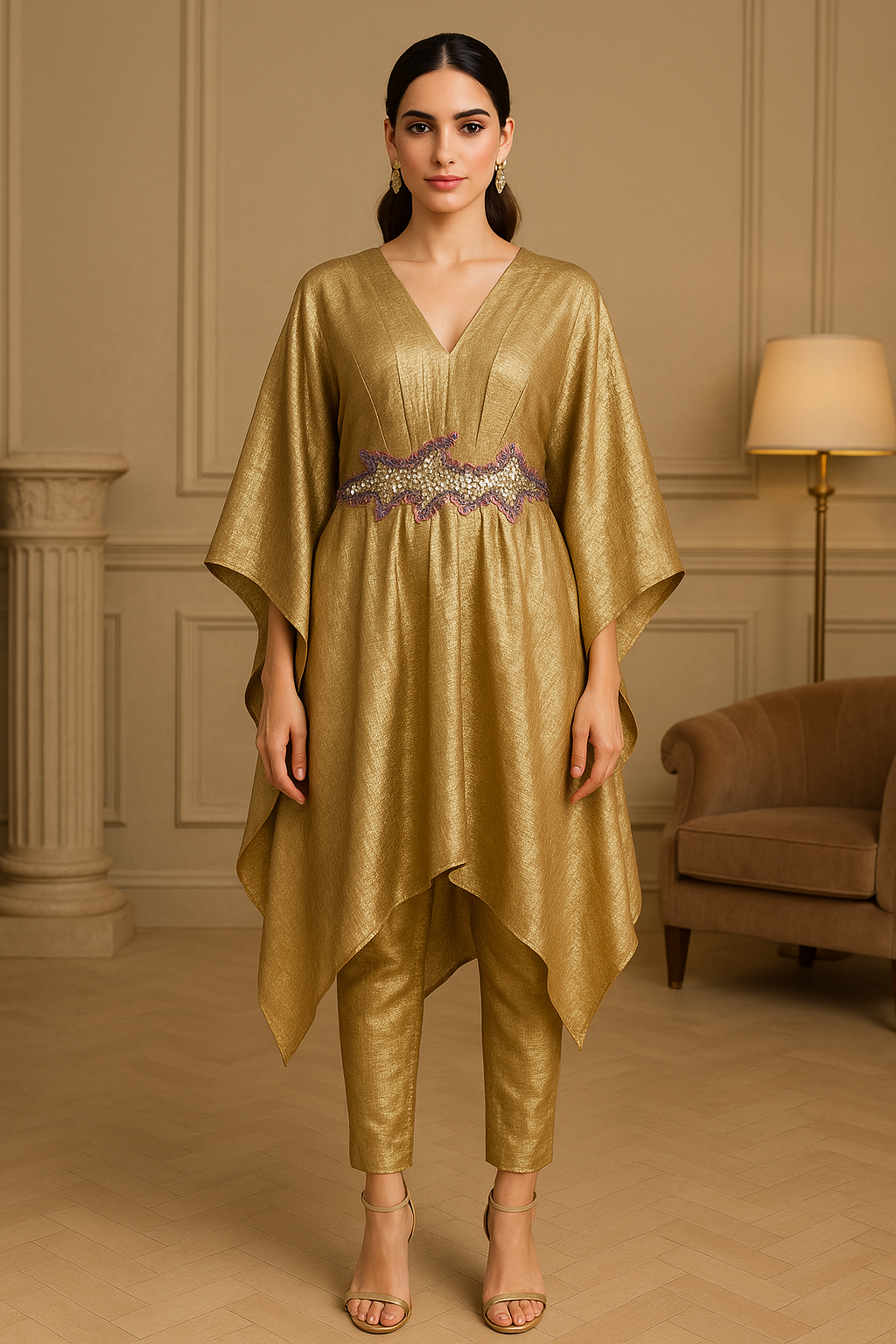 Metallic Gold Kaftan Co-ord Set