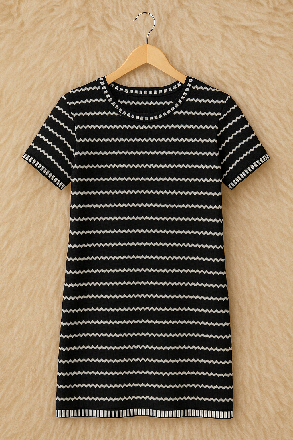 Black Wave Knit T-shirt Dress