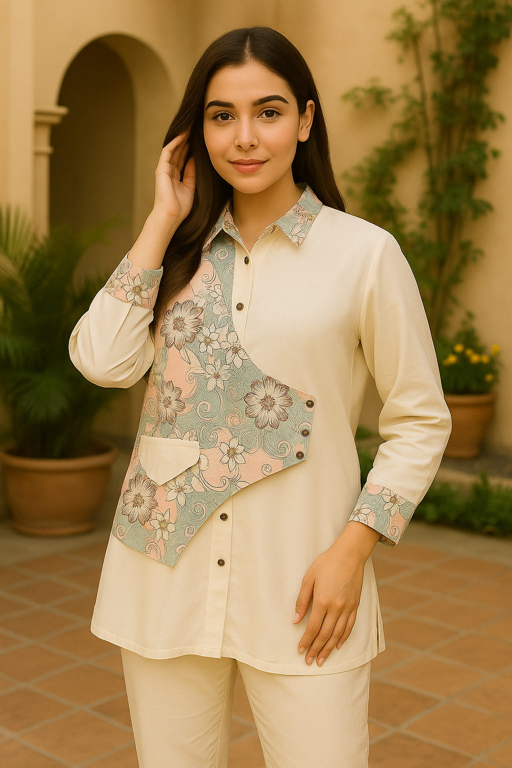 Pastel Panel Detail Cotton Co-ord Set