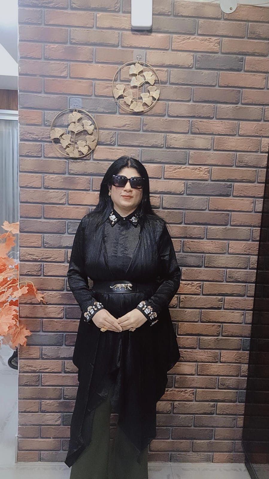 Hand-Embroidered Satin Drape Black Shirt
