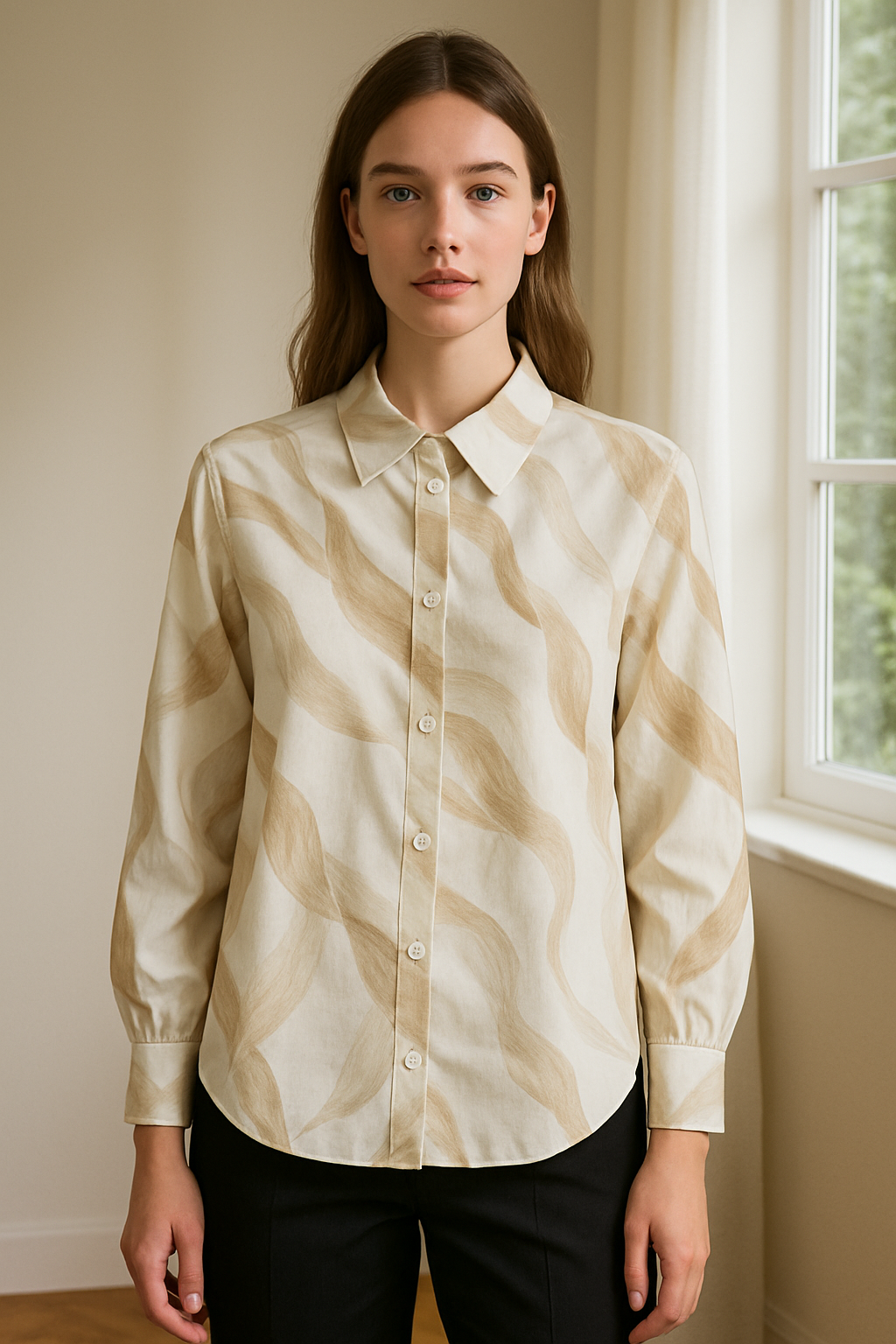 Beige Wave Pattern Shirt 3