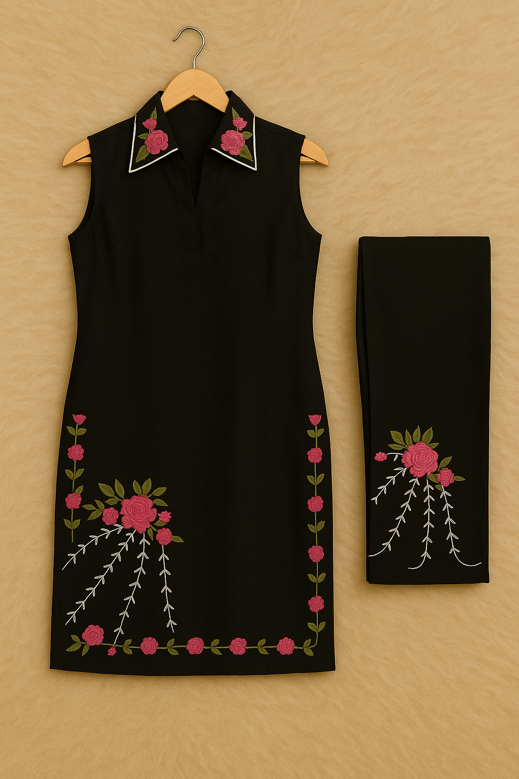 Black Embroidered Co-ord Set 1