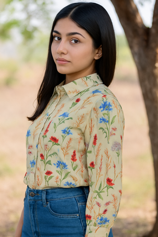 Botanical Print Georgette Women Shirt 1