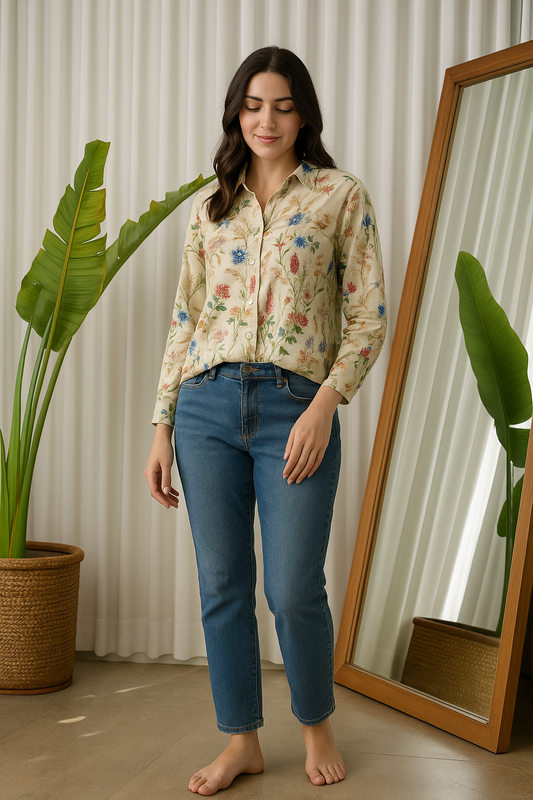 Botanical Print Georgette Women Shirt
