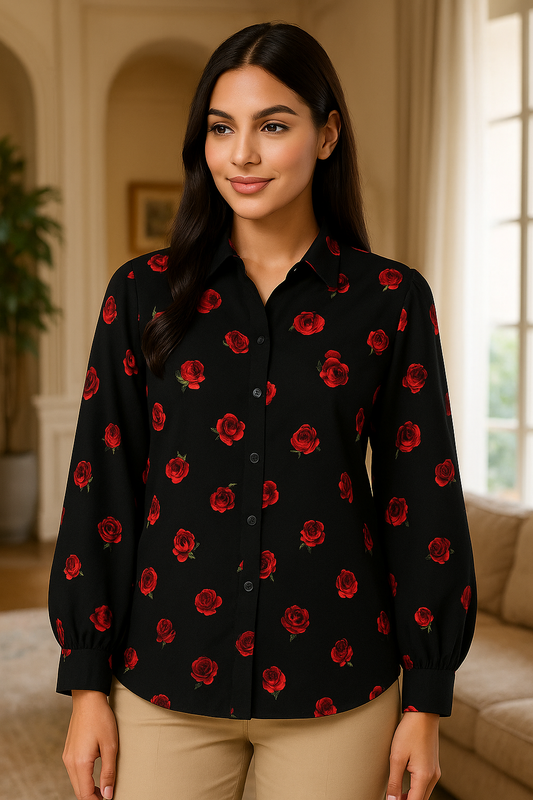 Floral Print Black Georgette Shirt