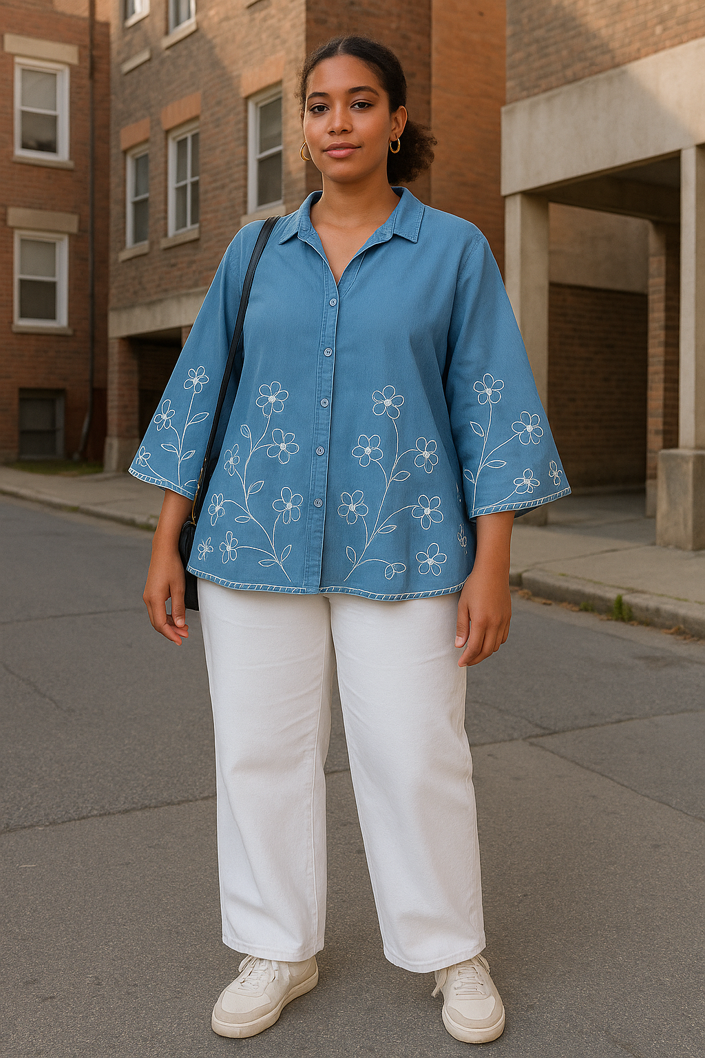 Embroidered Denim A-Line Shirt 2
