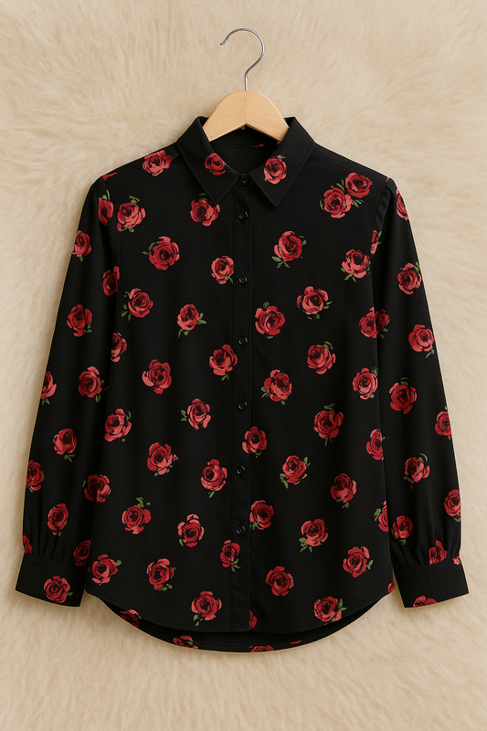 Floral Print Black Georgette Shirt 4
