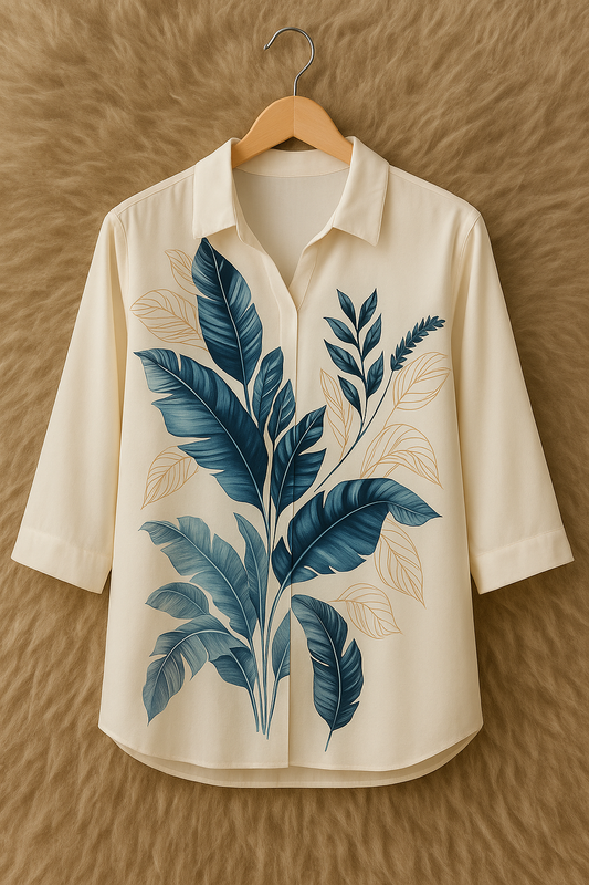 Tropical Leaf Print Plus Size Georgette Shirt