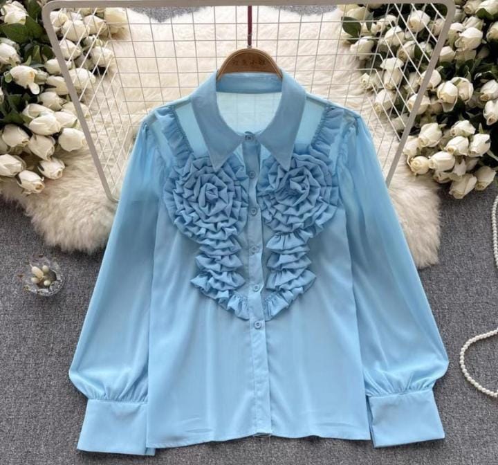 Powder Blue Ruffled Chiffon Shirt