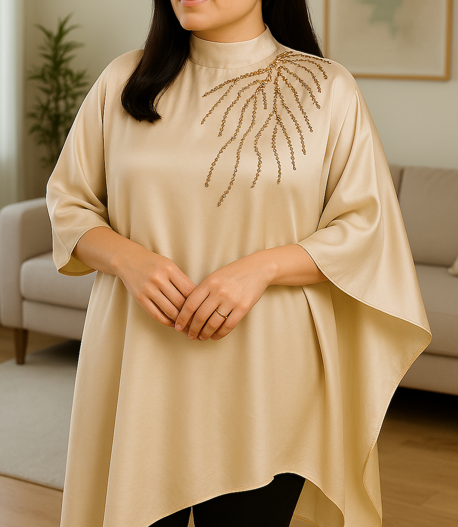Golden Flow Satin High-Low Shirt