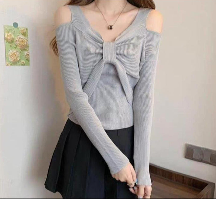 Gray Bow Pullover Top