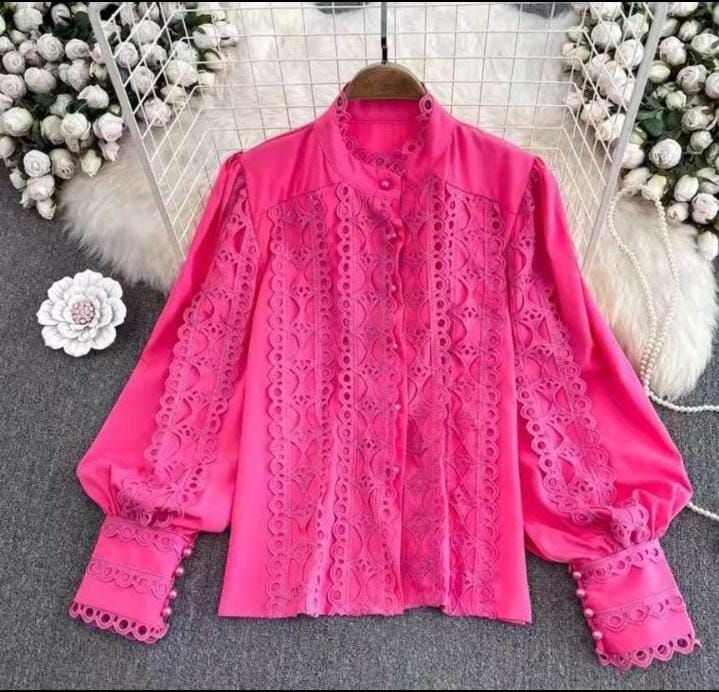 Pink Crochetia Lace Panel Shirt
