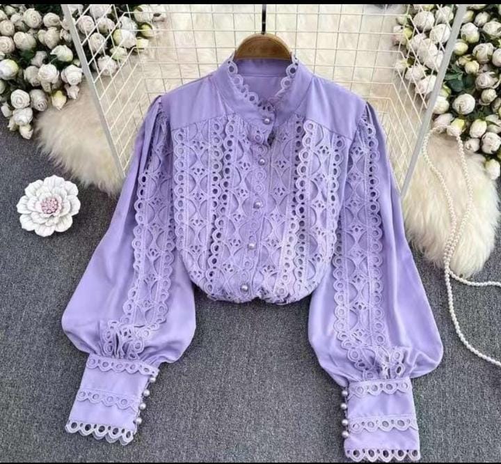 Purple Crochetia Lace Panel Shirt