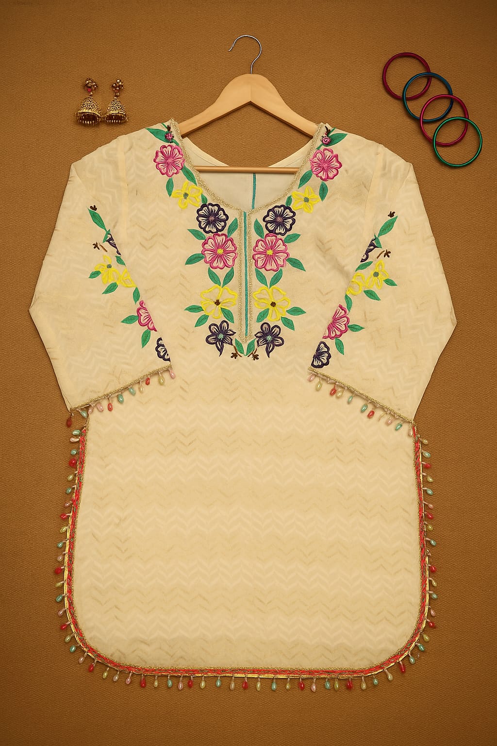 Floral Embroidered Cotton Coord Set with Tulip Pants