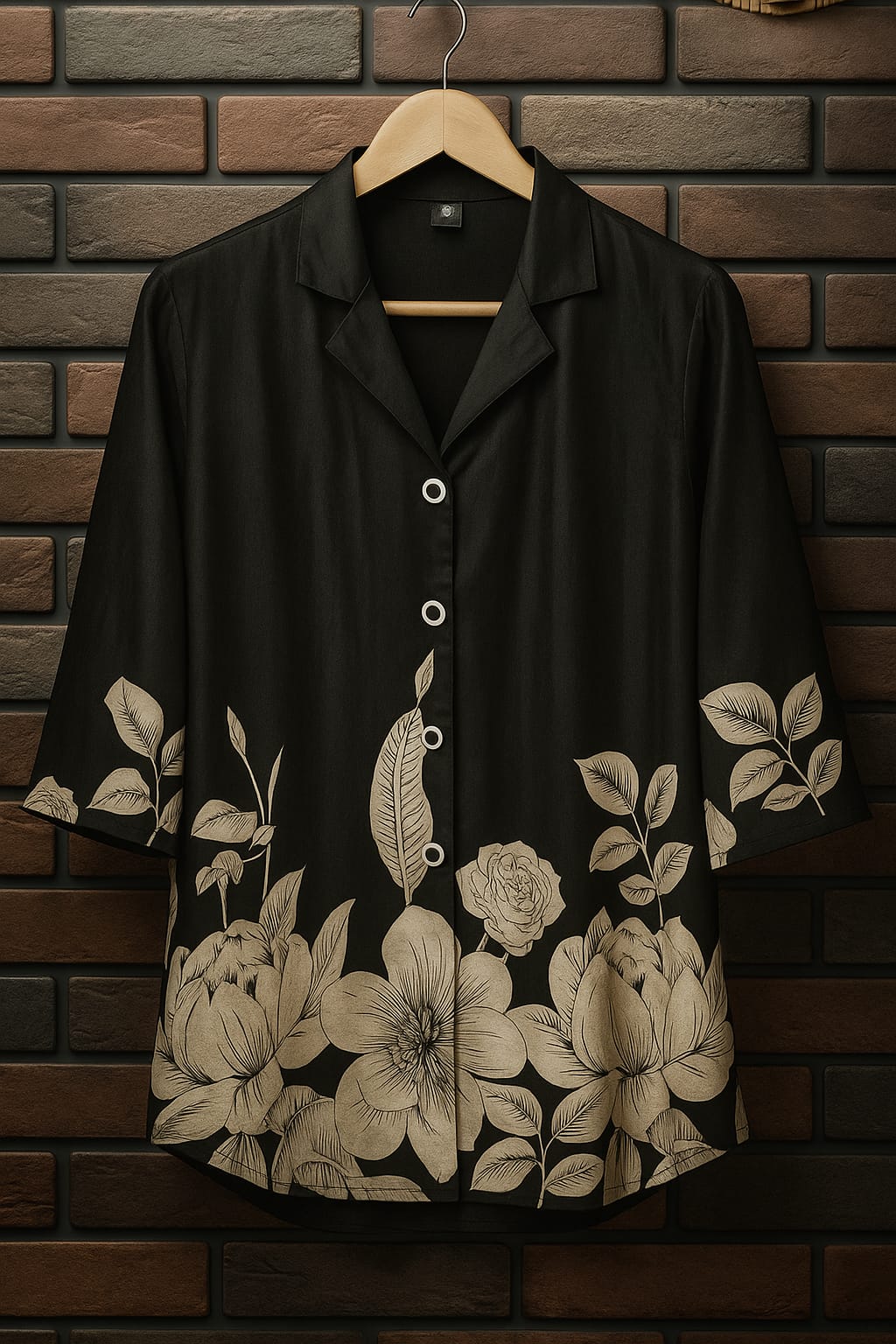 Black Floral Shirt Styled Kurta