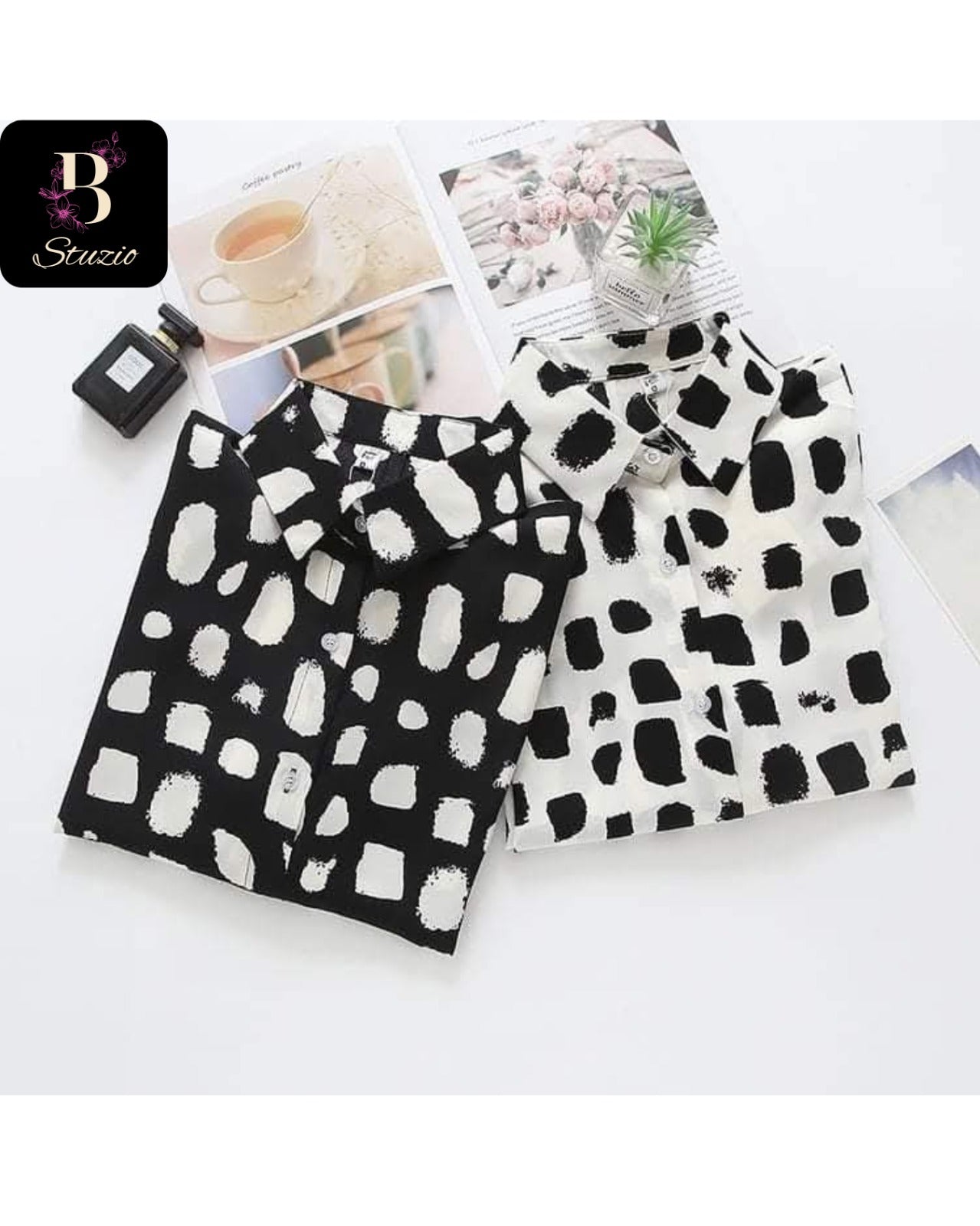 Printed Oversized Shirt, Black and White