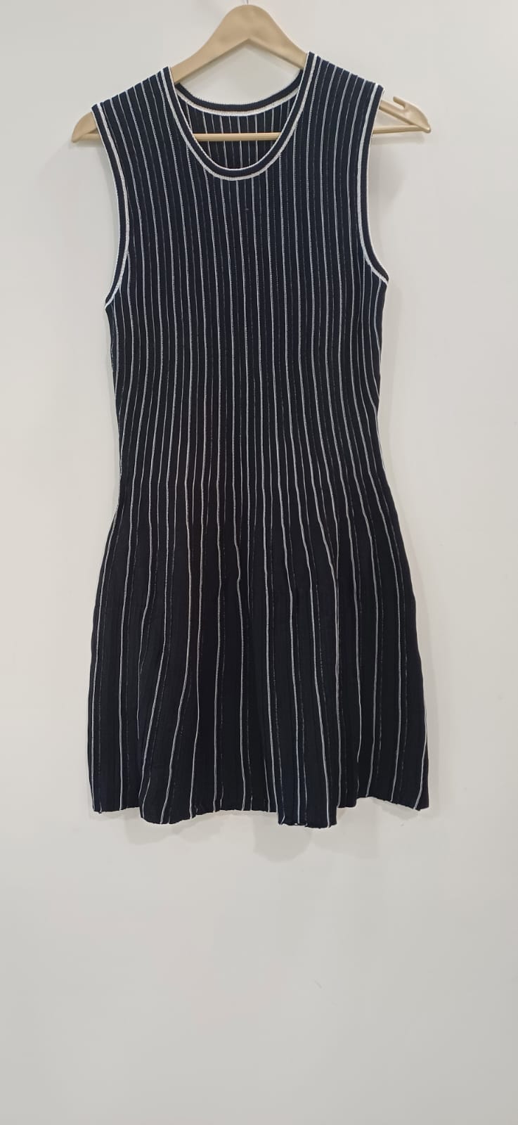 Black Cotton Knit Stripe Dress