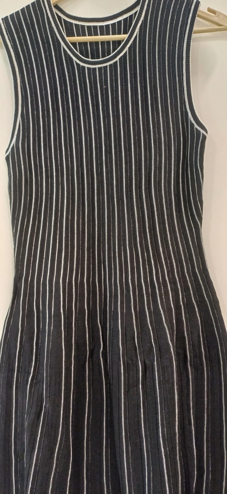 Black Cotton Knit Stripe Dress