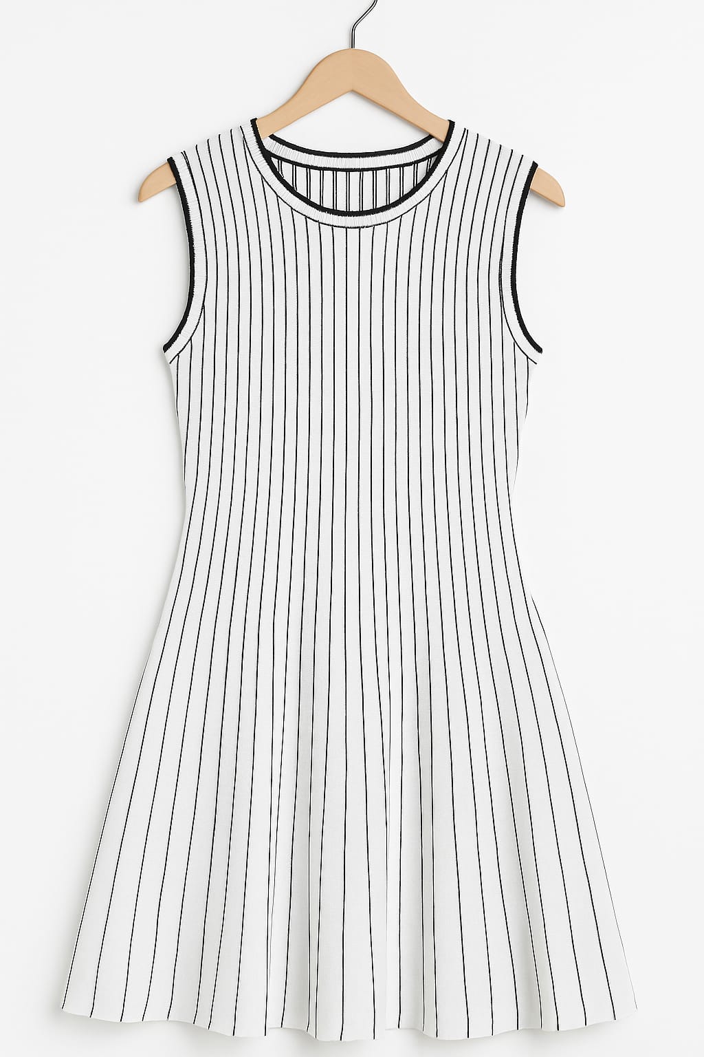 White Cotton Knit Stripe Dress