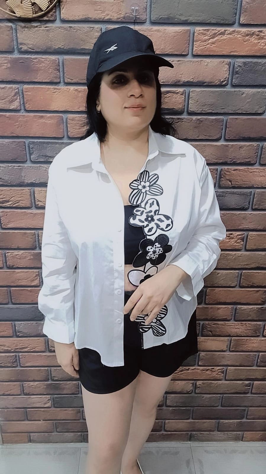 Cotton Shirt with Floral Scalloped Embroidery ,WHITE
