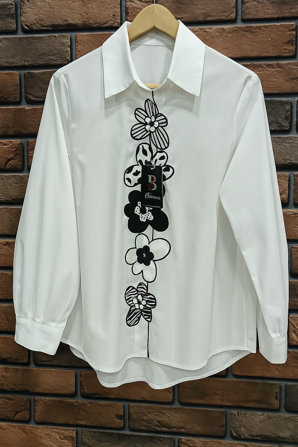 Cotton Shirt with Floral Scalloped Embroidery ,WHITE