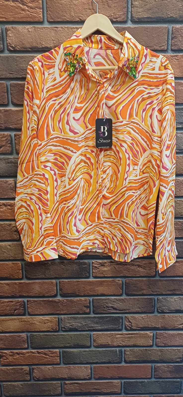š Tangerine Swirl Embellished Shirt ā BStuzio Exclusive