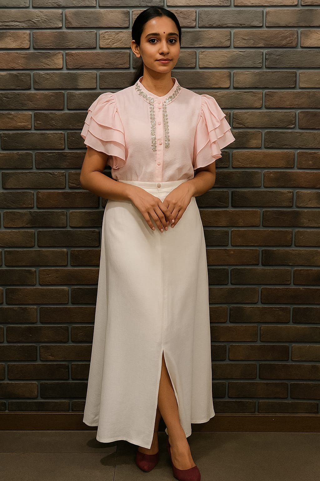 Black Ruffle Sleeve Embellished Shirt - BStuzio Exclusive