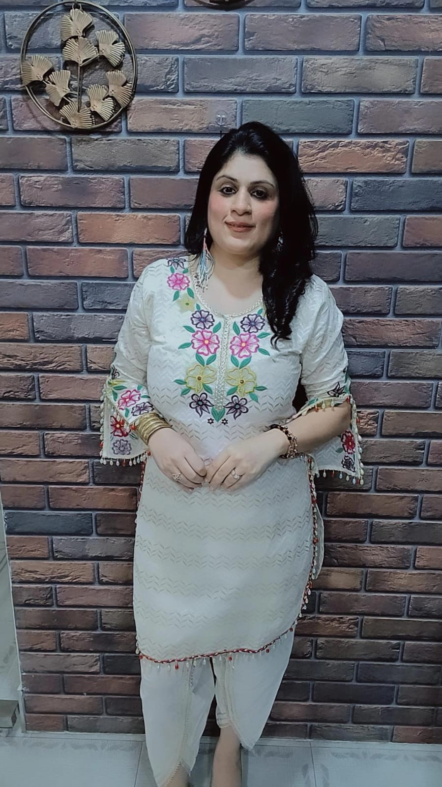 Floral Embroidered Cotton Coord Set with Tulip Pants