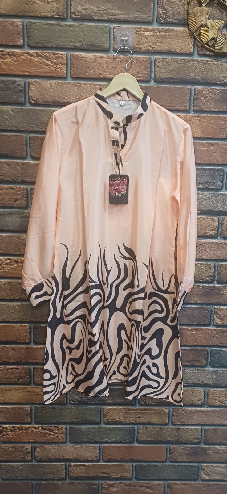 Peach Black Striped Digital Print Co-ord Set