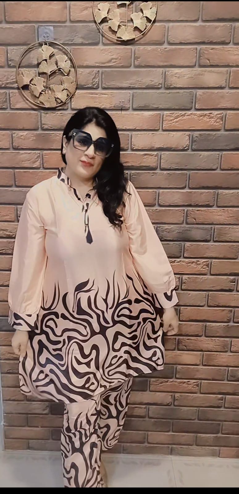 Peach Black Striped Digital Print Co-ord Set