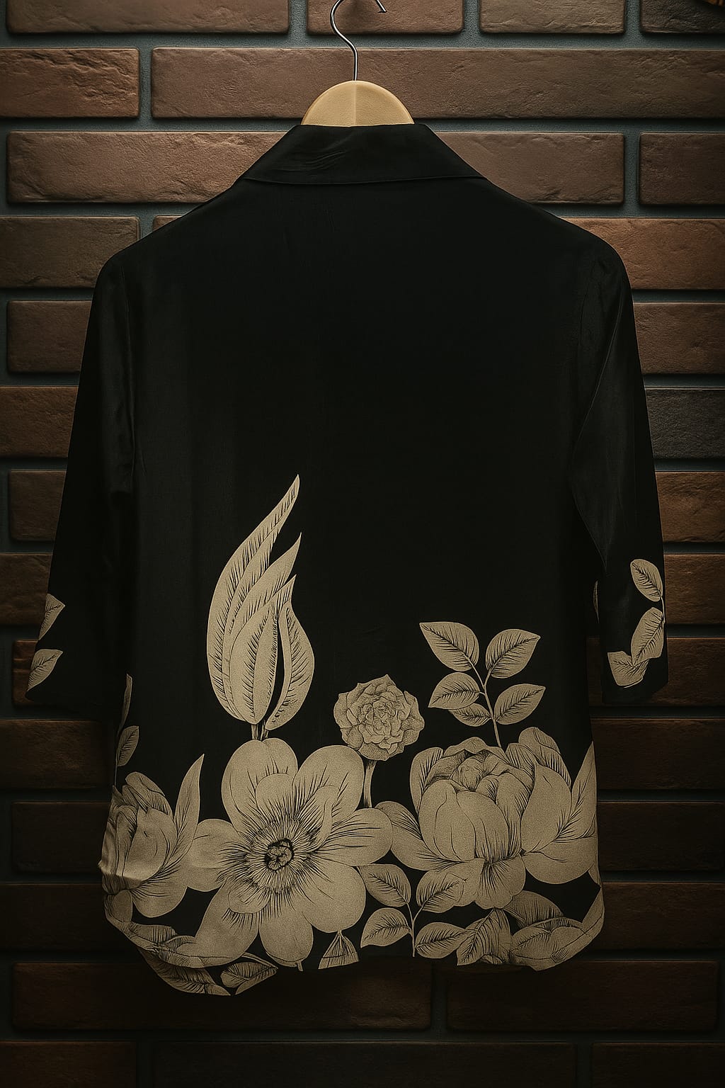 Black Floral Shirt Styled Kurta