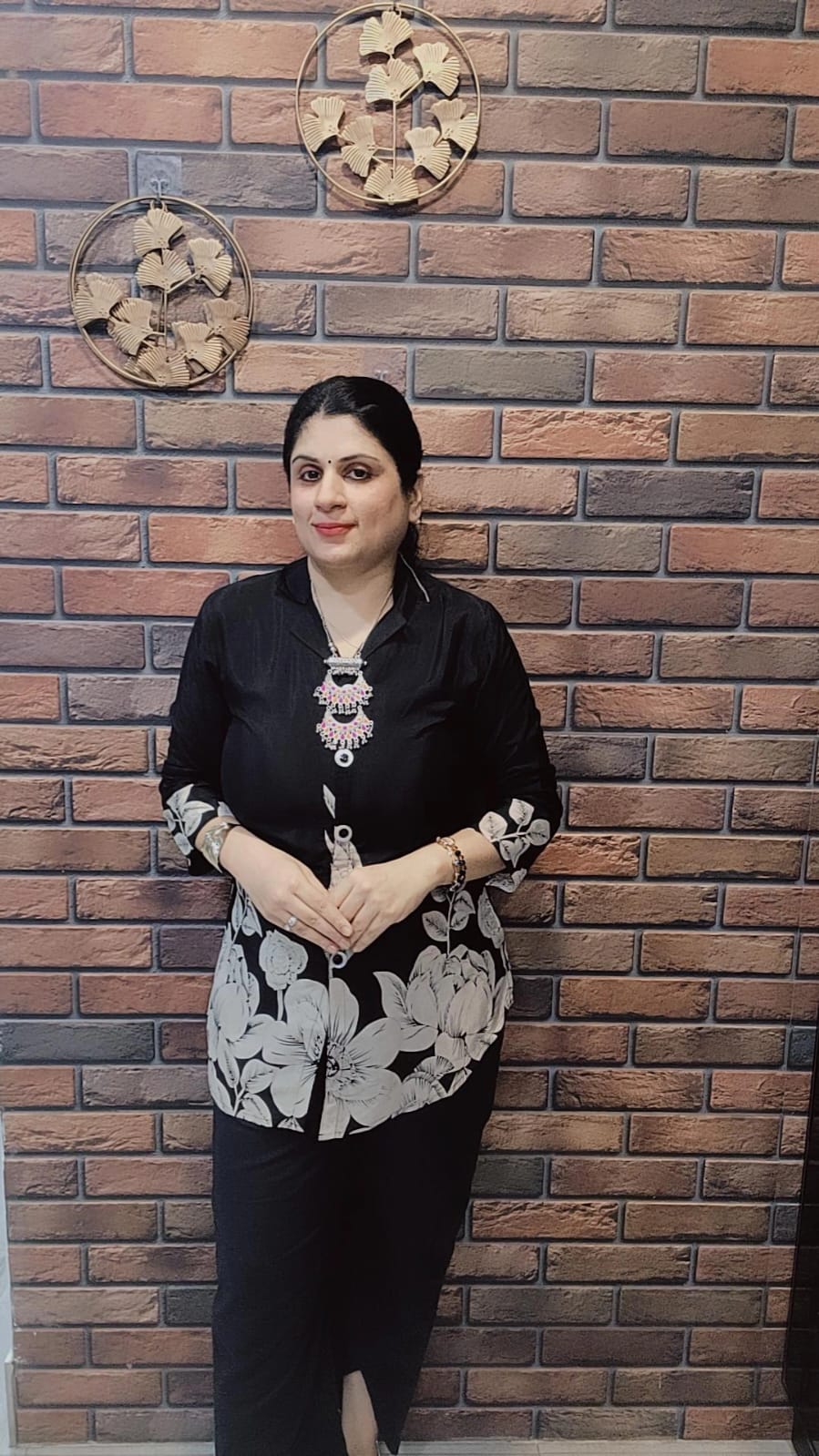 Black Floral Shirt Styled Kurta