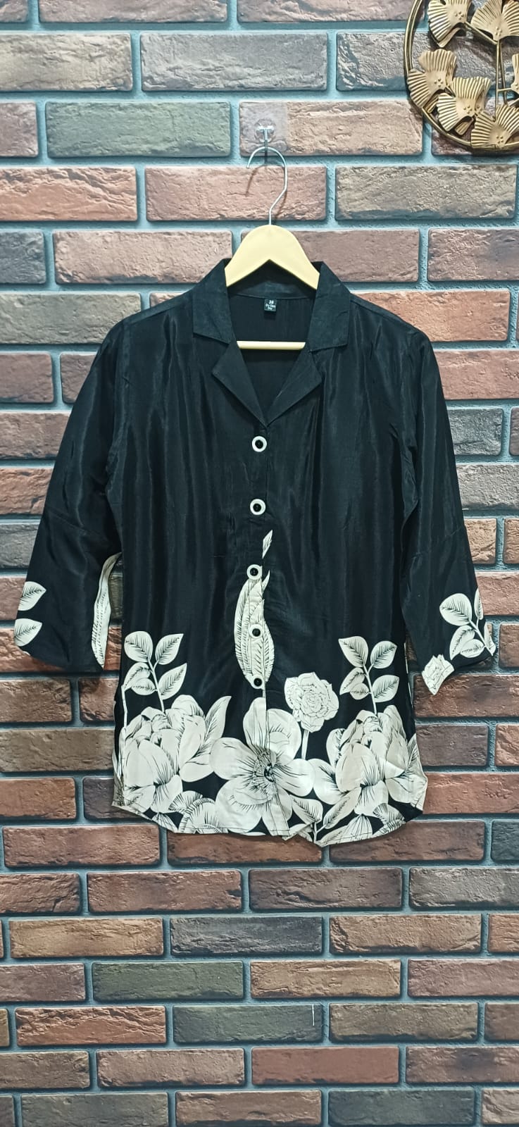 Black Floral Shirt Styled Kurta