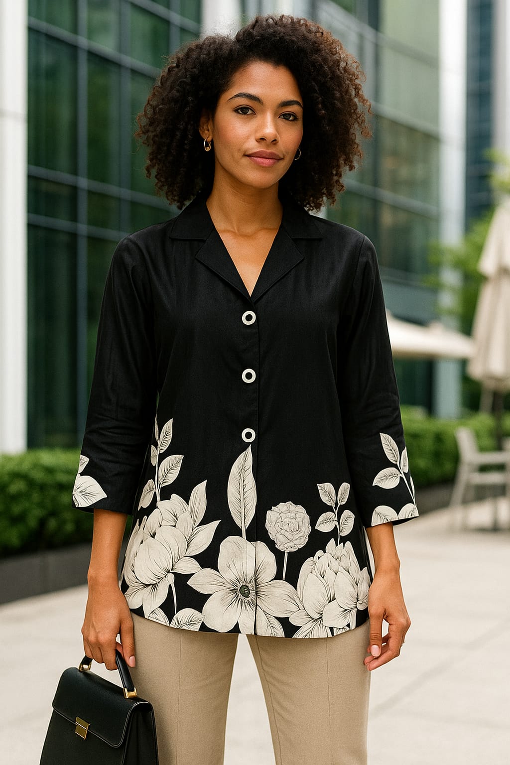 Black Floral Shirt Styled Kurta