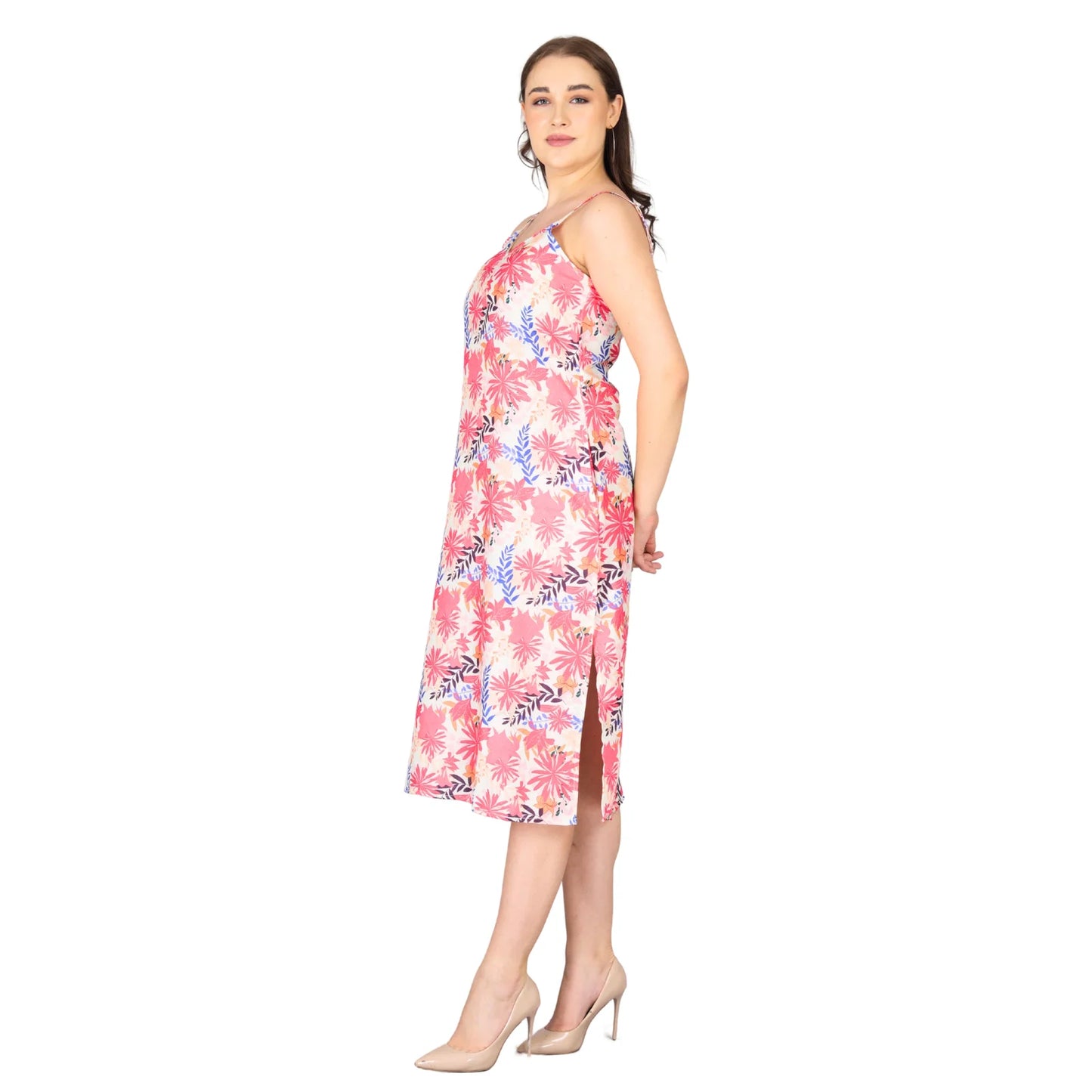 Breezy Floral Strappy Midi Dress – Peach & Pink