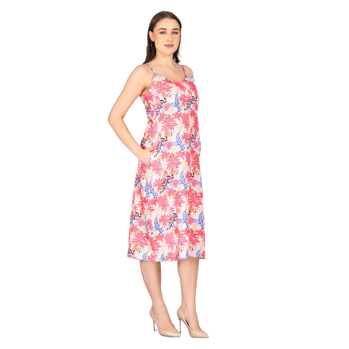 Breezy Floral Strappy Midi Dress – Peach & Pink