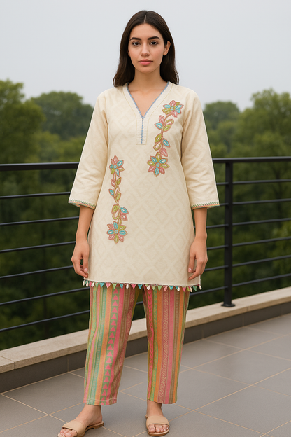 Pastel Embellished Jacquard Cotton Co-ord Set