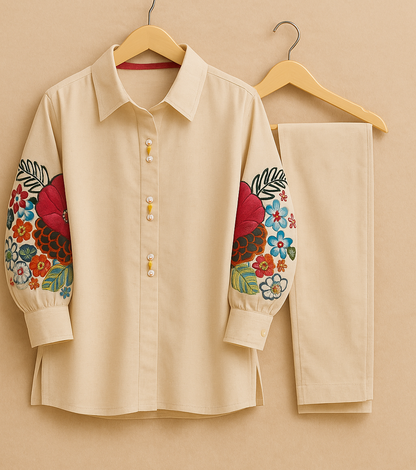 Elegant Embroidered Sleeve Khadi Co-ord Set