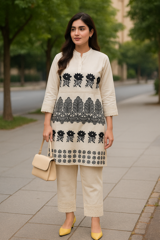 Black Blossom Ethnic Co-ord Set