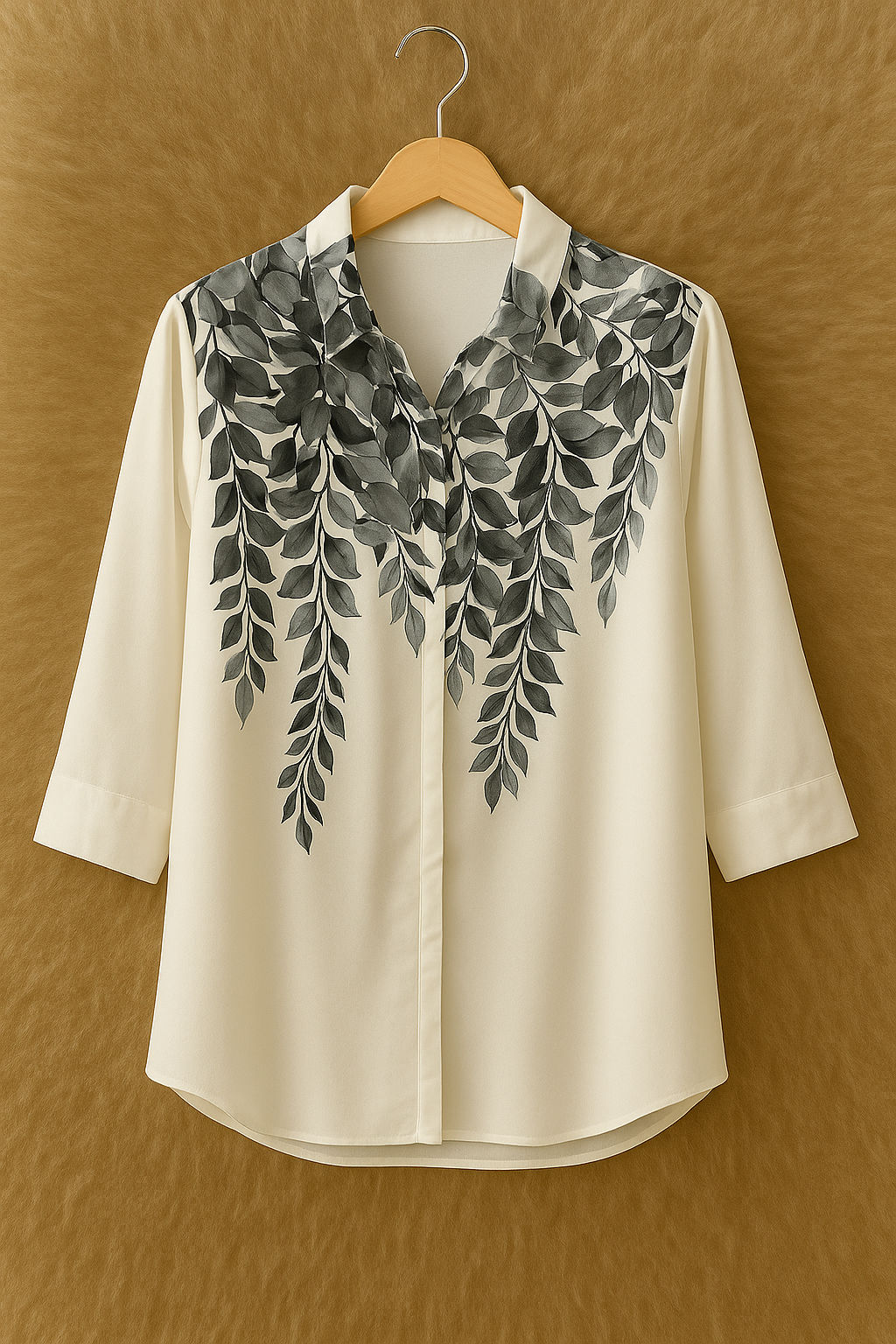 Leaf Print Georgette Plus Size Shirt for Women 2