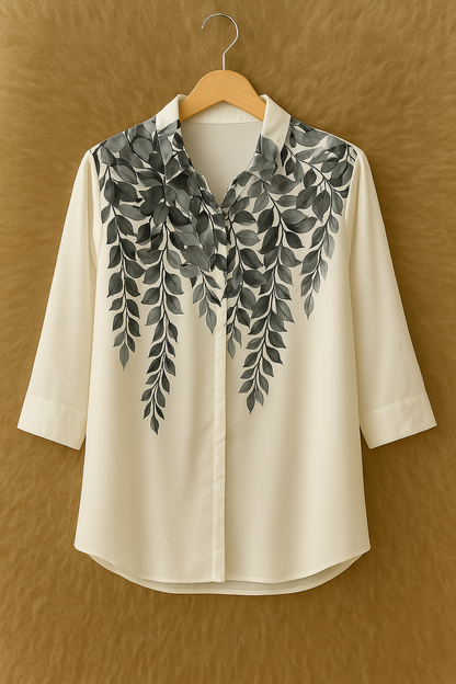 Leaf Print Georgette Plus Size Shirt for Women 2