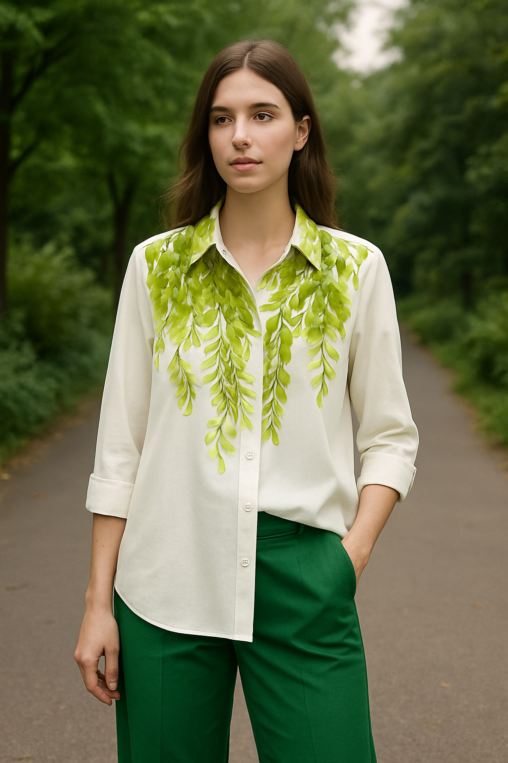 Leaf Print Georgette Plus Size Shirt for Women 4