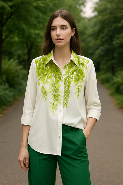 Leaf Print Georgette Plus Size Shirt for Women 4