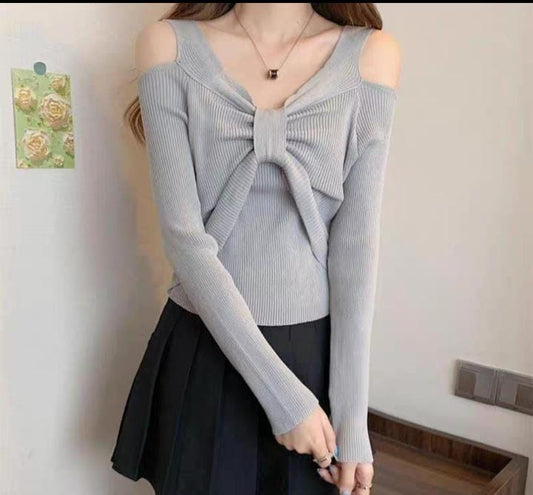 Gray Bow Pullover Top