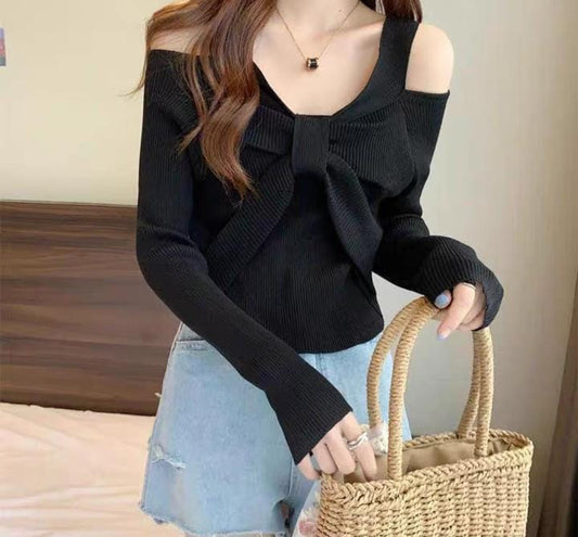 Black Bow Pullover Top