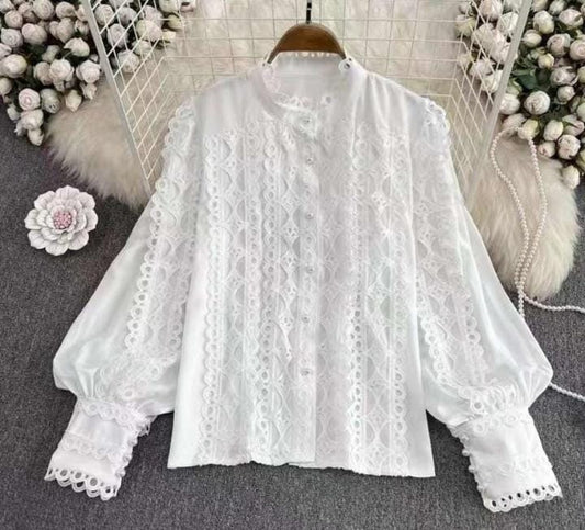 White Crochetia Lace Panel Shirt