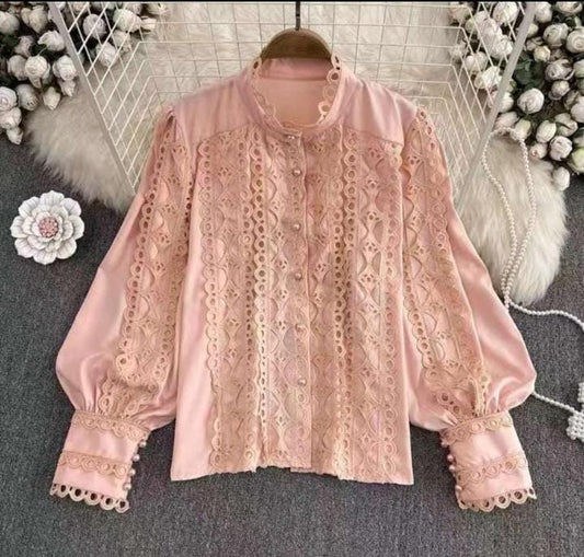 Peach Crochetia Lace Panel Shirt
