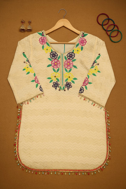 Floral Embroidered Cotton Coord Set with Tulip Pants